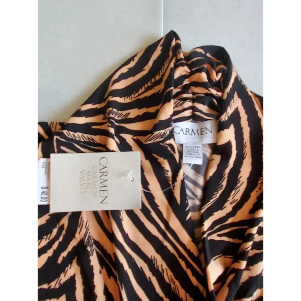Carmen Marc Valvo Womens NWT Tiger Animal Short Sleeve Print Shirt Size XS Sexy - Picture 5 of 6